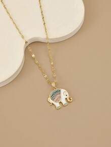 1pc Fashionable Rhinestone Encrusted Elephant Stainless Steel Jewelry Necklace, Suitable For Women's Daily Wear - Elephant Necklace - View 11