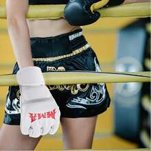 1 Pair Half Finger Punching Bag Gloves, Padded Hollow Palm Thickened Boxing Gloves, Unisex MMA Gloves With Wrist Wrap For Kickboxing, Muay Thai, Combat Fighting - Multicolor - View 5