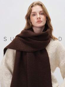 1pc Women Solid Color Soft Knit Scarf, For Daily Use For Dress - Coffee Brown - View 10