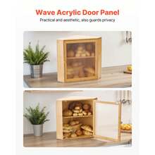 Panera de esquina para encimera de cocina, contenedor de pan de bambú de doble capa y gran capacidad, panera de madera rústica para pan casero, contenedor de almacenamiento con puerta acrílica ondulada, color natural - Esquina de madera natural de doble capa - Ver 5