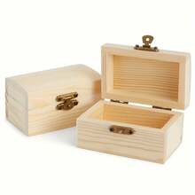 Natural Wooden Treasure Chest With Safety Latch - Stackable, Suitable For DIY Crafts, Pirate Party Favors, Wedding Decorations, Gift Boxes - Customizable Paint, Stains, Varnish - Great For Scavenger Hunts And Themed Events, Treasure Chests, Themed Party Supplies, Classic Wooden Appearance, Stackable Storage, Sturdy Construction, Craft Supplies, Crafting Enthusiasts