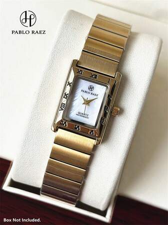 Pablo Raez 1 件奢华梦幻女士手表夏季配饰女士手表复古矩形银饰不褪色原创迷人礼服手表 18K 金不锈钢表带 IPS 方形罗马数字表壳优雅顶级全新 AAA 设计石英复古女士手表