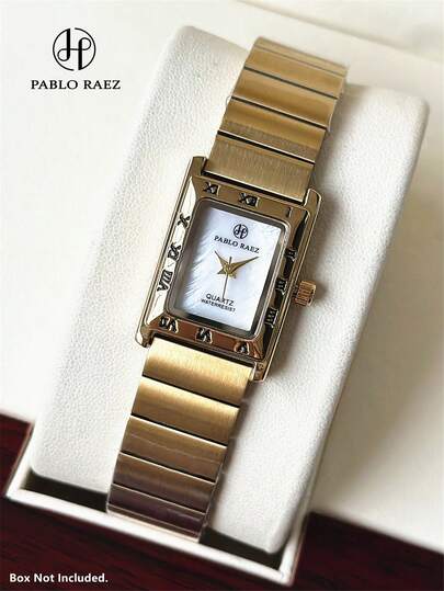 Pablo Raez 1 件奢华梦幻女士手表夏季配饰女士手表复古矩形银饰不褪色原创迷人礼服手表 18K 金不锈钢表带 IPS 方形罗马数字表壳优雅顶级全新 AAA 设计石英复古女士手表