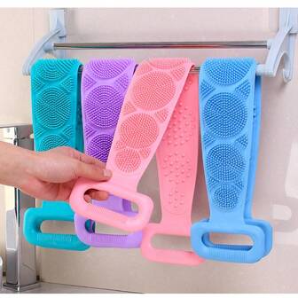 1 件硅胶身体磨砂膏套装 - 沐浴海绵、背部磨砂条和软刷，用于去角质和按摩，易于清洁，男女通用，适用于淋浴/浴室