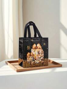 22个圣诞无纺布礼品袋，金色和黑色圣诞无纺布礼品袋（带手柄），可重复使用的黑色和金色圣诞礼品袋，圣诞袜，圣诞雪人，圣诞树，圣诞礼盒图案，精美的圣诞元素，高品质礼品包装袋，无纺布防水礼品袋，非牛皮纸材质！用于糖果、饼干和派对用品。 - 彩色 - 查看 6