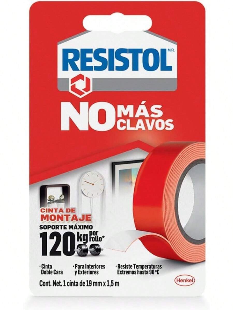 Resistol No Más Clavos Cinta, cinta adhesiva instantánea, cinta doble cara para uso en interiores y exteriores, adhesivo para ensambles, cinta de 19mm x 1,5m, 120 kg - Cinta de Montaje + Resistol 5000, pegamento - Ver 1