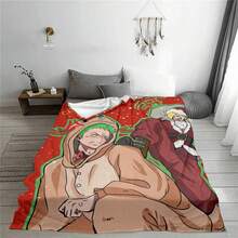 Jednoczęściowy flanelowy koc z nadrukiem cyfrowym z reniferem Świętego Mikołaja Roronoa Zoro i Sanji – miękki, ciepły i wielofunkcyjny na sofę, do biura, łóżka, na kemping i w podróż – uniwersalny prezent na każdą porę roku