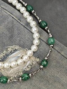 Jadeite Imitates Emerald Green Pearl Short Pants Chain Double-Layer Atmosphere Pocket Chain Fashionable Men And Women Multi Functional Luxury Accessories