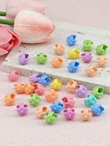 50pcs Macaron Color Flower Hair Scrunchies & Hair Clips For Girls - Multicolor - View 4
