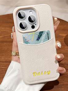 定制个性化姓名手机壳，兼容 12/13/14/15/16/17 Pro Max/16 Plus/17 Air，韩国荔枝纹卡槽 PU 皮革，3D DIY 刻字，可刻字母、姓名首字母，兼容 15/16 Pro Max，防震保护壳，节日礼物，送给爱人、朋友、家人或自己 - 白色 - 查看 2