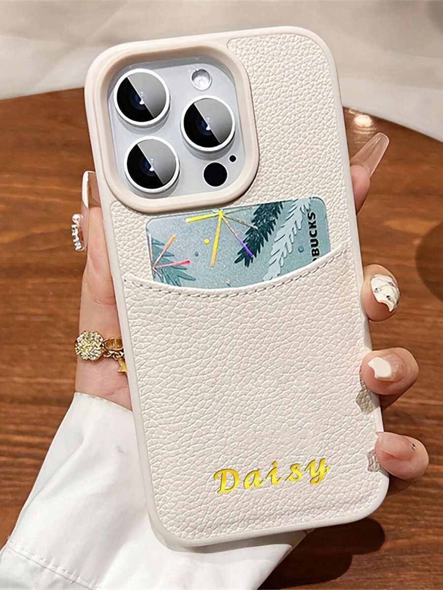 定制个性化姓名手机壳，兼容 12/13/14/15/16/17 Pro Max/16 Plus/17 Air，韩国荔枝纹卡槽 PU 皮革，3D DIY 刻字，可刻字母、姓名首字母，兼容 15/16 Pro Max，防震保护壳，节日礼物，送给爱人、朋友、家人或自己