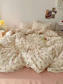 Muroi Mono 3 件套 100% 涤纶清新条纹和碎花床上用品套装，2 个枕套 + 1 个羽绒被套（无床单） - 彩色 - 查看 6