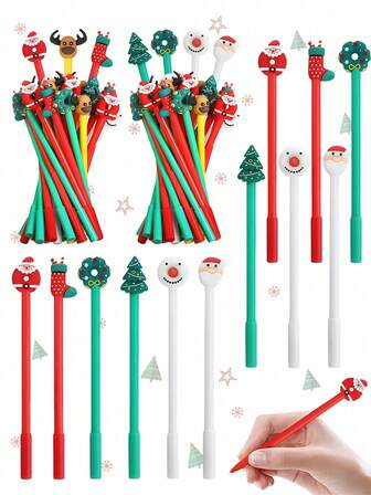 10pcs-Cute Christmas Party Pen, Christmas Holiday Novelty And Funny Cartoon Character Black Pen For Christmas Party Gift Bag Filling Gift Office Supplies, Multiple Styles