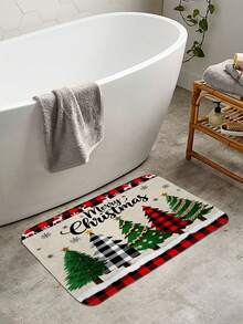 1 Stück/4 Stücke fröhliche Weihnachten bunte Weihnachtsbaum Muster multifunktionale wasserdichte Duschvorhang mit 12 Haken, rutschfeste Badezimmermatte, U-förmige Bodenmatte und runde Toilettendeckelabdeckung, Badezimmer-Set für alle Situationen