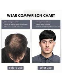 Pieza de cabello postizo para hombres de 16x18CM con clips, extensiones de cabello humano invisibles, pelucas para hombres de cabello corto, reemplazo de cabello natural hecho a mano para pérdida de cabello y cabello ralo, disfraz de Navidad, peluca de fiesta de Año Nuevo, estilo festivo - Natural Black - Ver 3