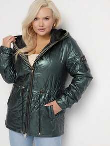 Quilted Parka Jacket With Fixed Hood - Dark Green - View 1