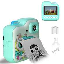 Kids Camera Instant Print, Screen Camera For Kids Dinosaur Children Digital Camera With Rolls Paper, Christmas Birthday Gift Toys For Boys Girls 3-12 Age