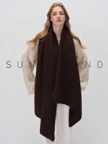 1pc Women Solid Color Soft Knit Scarf, For Daily Use For Dress - Coffee Brown - View 5