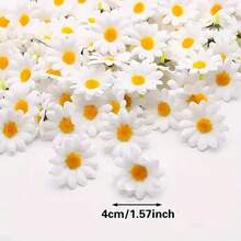 50 pièces/100 pièces Têtes de fleurs de marguerite blanche en soie de 4 cm, matériaux de fleurs de marguerite artificielles, décoration de bouquet de mariage, artisanat DIY, cadeau de mariée, accessoires photo, décoration de gâteau, fleur artificielle cadeau d'anniversaire, de remise des diplômes, de mariage, décoration de saupoudrage, décoration de jardin, décoration de chapeau, décoration de table de fête, décoration d'automne, décoration de mariage.