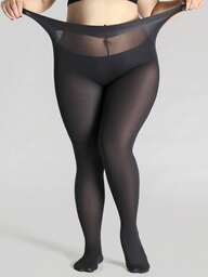 1pair 300D Sheer Plus Size Black Snag Tights For Women