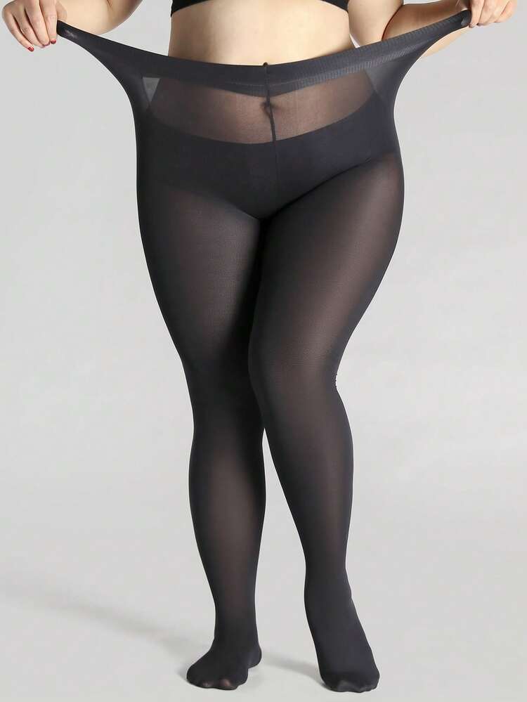 1pair 300D Sheer Plus Size Black Snag Tights For Women