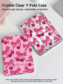 Rose Bow Cherry Dual-Sided Acrylic Crystal Protective Case, Compatible With IPad 10th Gen, IPad 10.2/IPad Mini 6/IPad Mini 7/9.7", Galaxy Tab A8 8.7", 3+Y Foldable Anti-Bend Design, Compatible With Kindle Paperwhite 12th Gen (2024), Silicone Reinforced Corners, Auto Wake/Sleep Function, Great Gift For Holidays