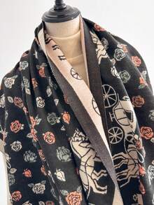 1 pezzo Elegante sciarpa jacquard a motivo di carrozza con rose, scialle/coperta calda per donna, versatile per uso quotidiano, ambienti climatizzati, autunno/inverno, alla moda, scalda collo, adatto come regalo