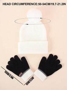 1 Set Kids' Knitted Hat & Gloves Set – Pom - Pom Decor, Contrast Cuff Design, Soft Warm For Winter Outdoor