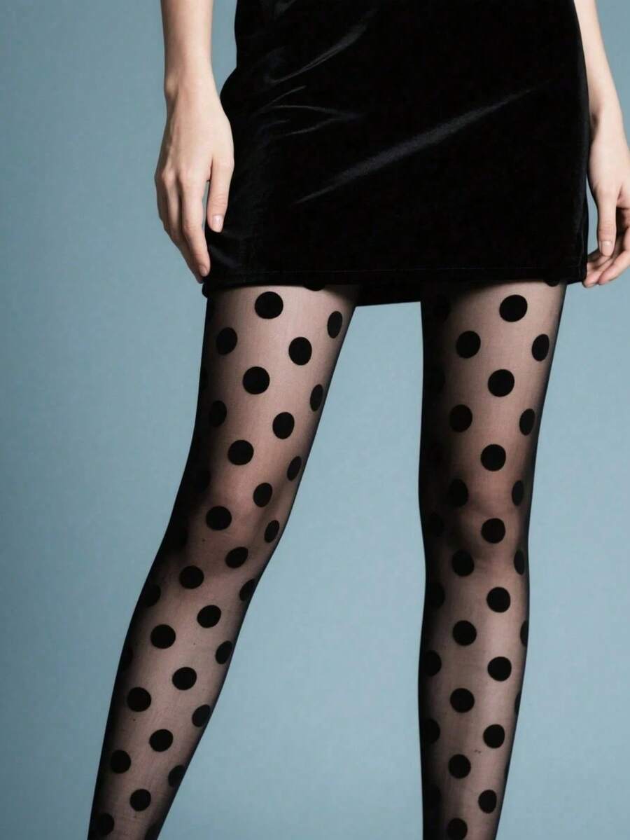 1pc Women's Retro Fashion Large Polka Dot Pantyhose - Black - View 1