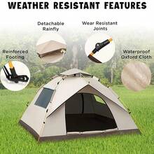 3-4 Person Automatic Pop-Up Tent With Fiberglass Pole, Square Oxford Cloth Camping Shed, Quick-Set 3 Second Design, All-Season Waterproof Zip Open And Close For Camping, Travel And Beach - Nâu nhạt - hai cửa ra vào và hai cửa sổ - Xem 5