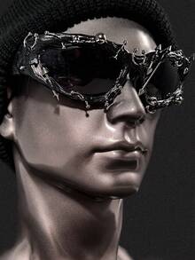 1pc Cyberpunk Rivet Drop Glue Fashion Glasses, Metal Accessories, Avant-Garde Personalized, Y2K Men's Glasses Suitable For Daily Wear, Street Photography, Holiday Parties, Dance Party Decoration Festival/Birthday/Girlfriend/Boyfriend Gifts - màu đen - Xem 6