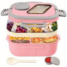 40.5 Oz.Large Salad Bowl,1 Adult Bento Box, Salad Container, Large Salad Bowl, Bento-Style Tray For Toppings, 3 Oz. Sauce Container For Dressing, With Reusable Fork And Knife,Back To School - 便當 - 查看 12