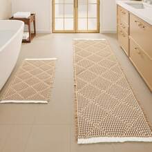 2pcs Diamond-Pattern Waffle Bath Mat, Non Slip Bathroom Mat Set, Ultra Absorbent Bath Mats, Extra Soft Floor Bathroom Rugs Sets, Washable Bath Rugs Set (20"*47" And 16"*24") - Màu Khaki - Xem 1