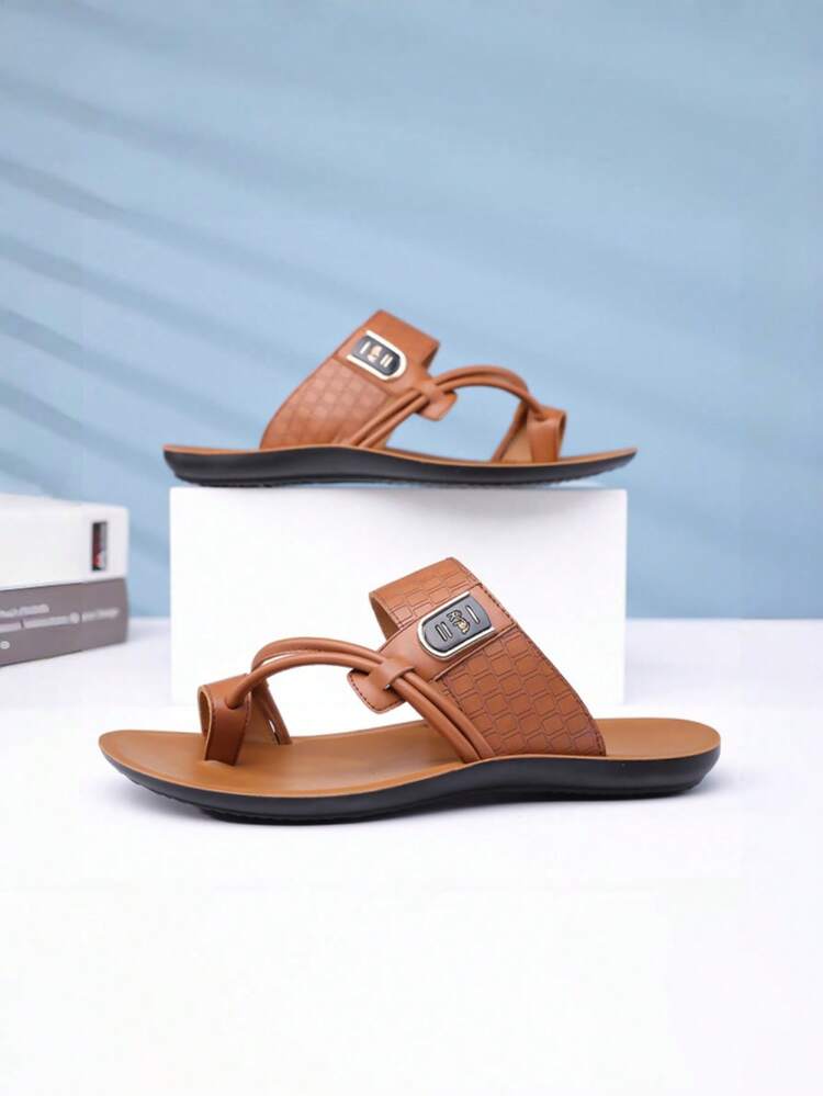 男士夏季新款轻便透气防滑 EVA 鞋底拖鞋，时尚休闲系带沙滩拖鞋 - 棕色 - 查看 5