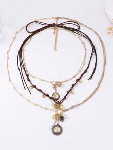 1 件波西米亚风格奢华多层几何徽章吊坠项链，设计优雅，适合女性日常佩戴和送礼 - 幾何吊墜 - 查看 2