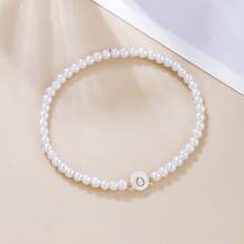 1 pieza Pulsera con inicial y cuentas de perlas falsas para mujer