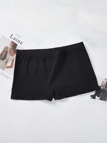 6pcs Plus Size Seamless Solid Color Women's Briefs, High Elasticity Comfortable Breathable Soft Invisible Mid-Waist Shorts