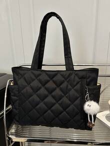 New Fashion Large Capacity Rhombus Pattern Dual Handle Shoulder Tote Bag, Lightweight And Portable, Women's Wallet, Suitable For Summer Outdoor Travel, Decorated With Animal Pendant, Essential Travel Backpack