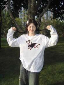 2025 Summer New Cotton T-Shirt Long Sleeve Cotton Holiday Pattern Long Sleeve Crew Neck Couples Wear Small Shirt Jacket