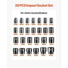 12 Drive Impact Socket Set, 65 Piece SAE 38 To 1 - 14 And Metric 10 - 24mm, 6 Point Alloy Steel Auto Repair, Easy - To - Read Size Markings, Rugged Construction, Storage - 1/2" 26PCS - View 3