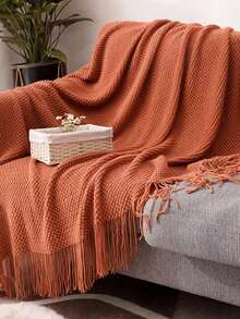 A Solid Color Particle Knitted Blanket, Nordic Style Acrylic Rectangular Office Nap Sofa Blanket Air Conditioning Blanket Knitted Small Blanket Shawl Cover Blanket Blanket Bed End Blanket - Corn Caramel - View 5