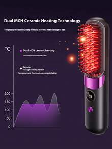 New USB Rechargeable Straightening Comb, Wireless Portable Hair Straightener Brush, Negative Ion Hair Care, 2-In-1 Hair Straightener And Curler