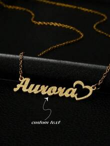 1件定制亮面哑光名字项链，魅力个性化不锈钢心形吊坠项链，适合女性、女孩、情侣、家人、生日、节日、圣诞节礼物，金色，时尚，复古，简约，男女皆宜，休闲