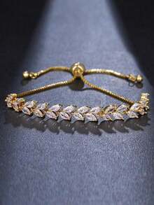 1 Pc Fashionable Cubic Zirconia Chain Bracelet For Women, Gold, Suitable For Daily Wear, Parties And Holidays - Gold - View 4