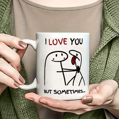 1pc LOVE Pattern Ceramic Mug, Coffee Cup, Milk Cup, Tea Cup, Suitable For Cold And Hot Drinks, Perfect For Coffee/Tea, Dishwasher & Microwave , Valentine's Day Gift, Birthday Gift, Home Office, Suitable For Couples, Friends