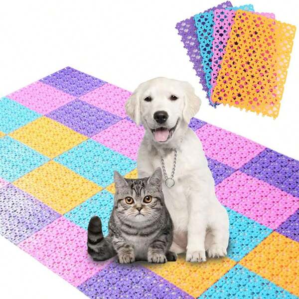 2pcs Random Color Pet Mat Rabbit Cage Mat, Durable Rabbit Foot Mat With Buckle, Hollow Design For Easy Urine And Feces Drainage, Suitable For Rabbits, Lizards, Hamsters, Guinea Pigs, Bird Cages And Other Small Animals