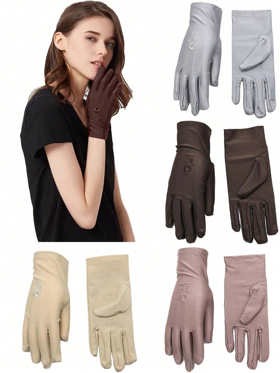 1 Pair Women's Thin Driving Gloves For Spring, Summer, Autumn, UV Protection, Elastic Lace Decor, Suitable For Outdoor Decoration