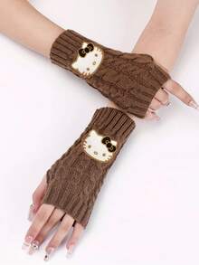 Sanrio 1 Par de Luvas com Padrão Fofo de Desenho Animado da Hello Kitty, Impressão Suave, Quente e à Prova de Vento, Adequado para Outono/Inverno