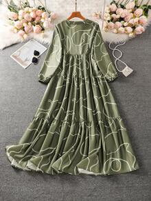 Elegant Print Robe, Viscose-Like Soft, Suitable For Daily Wear And Festivals - Army Green - View 4