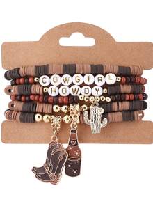 Set de 6 pulseras de arcilla suave con tema vaquero y estilo bohemio